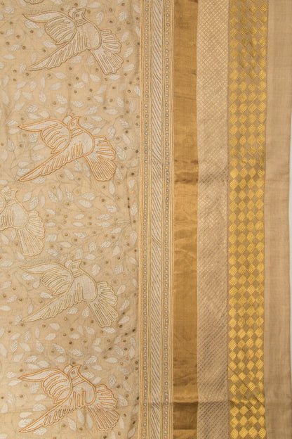 Tussar Chikankari Half-n-Half Beige Saree