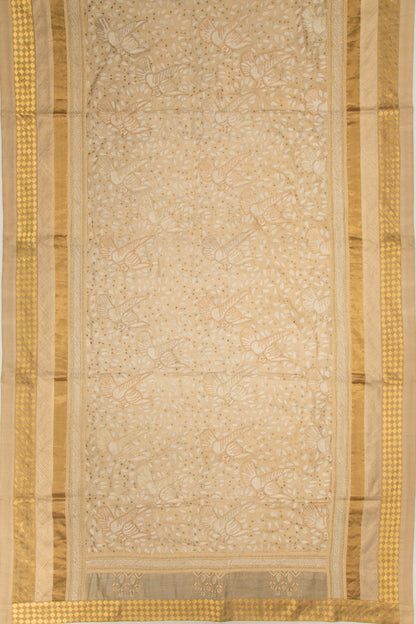 Tussar Chikankari Half-n-Half Beige Saree