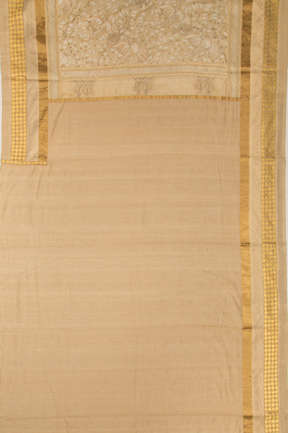 Tussar Chikankari Half-n-Half Beige Saree