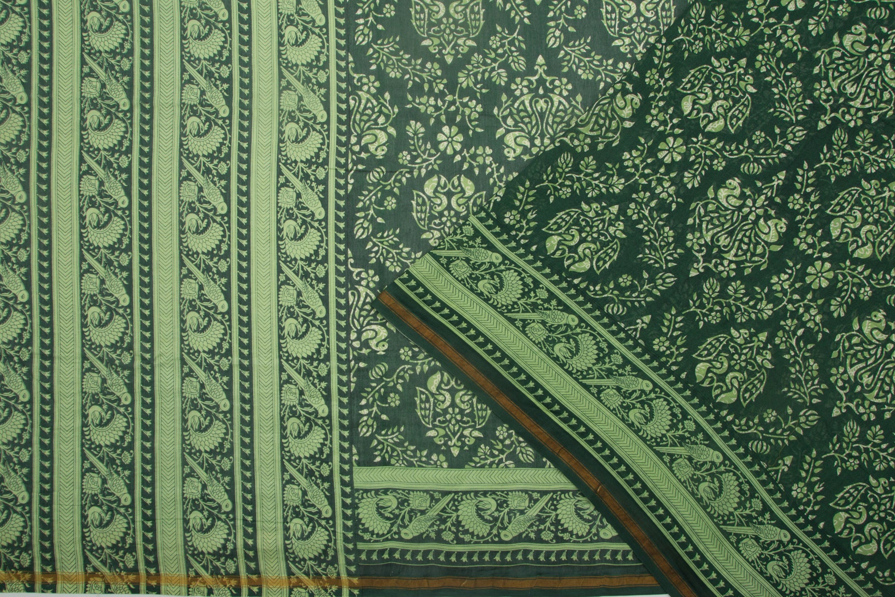 Chanderi Cotton Floral Printed Green Saree