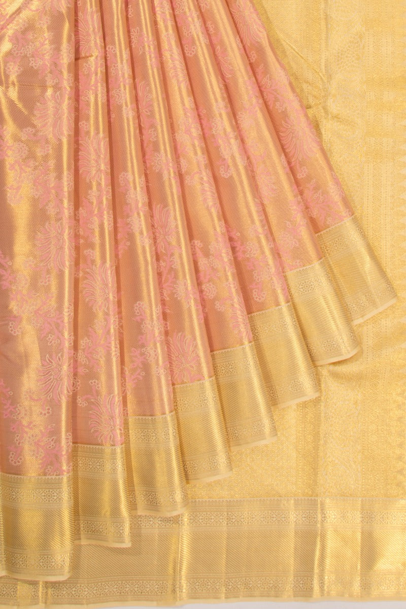 Kanchipuram Silk Tissue Jaal Pink Saree