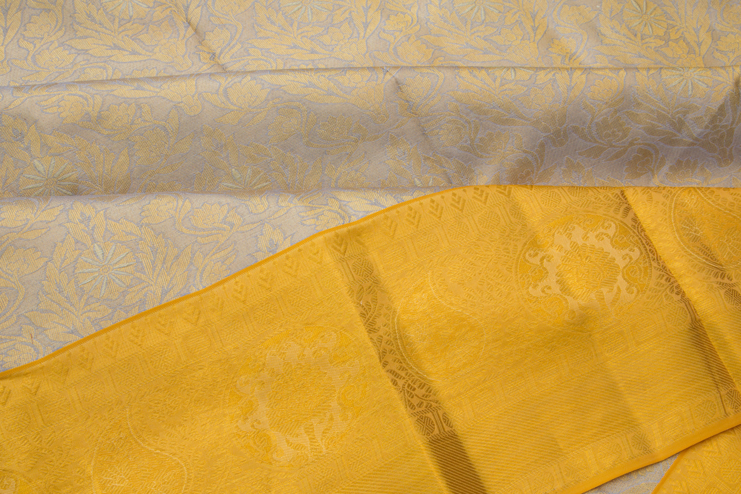 Kanchipuram Silk Tissue Brocade Grey Saree