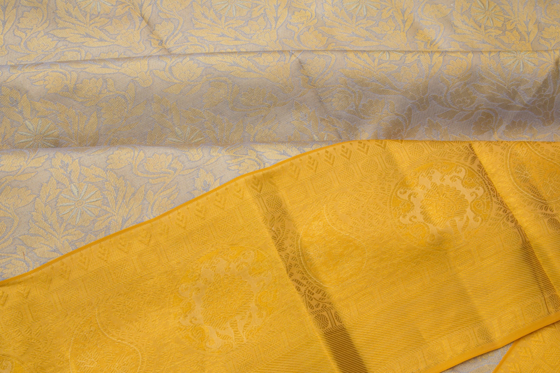 Kanchipuram Silk Tissue Brocade Grey Saree
