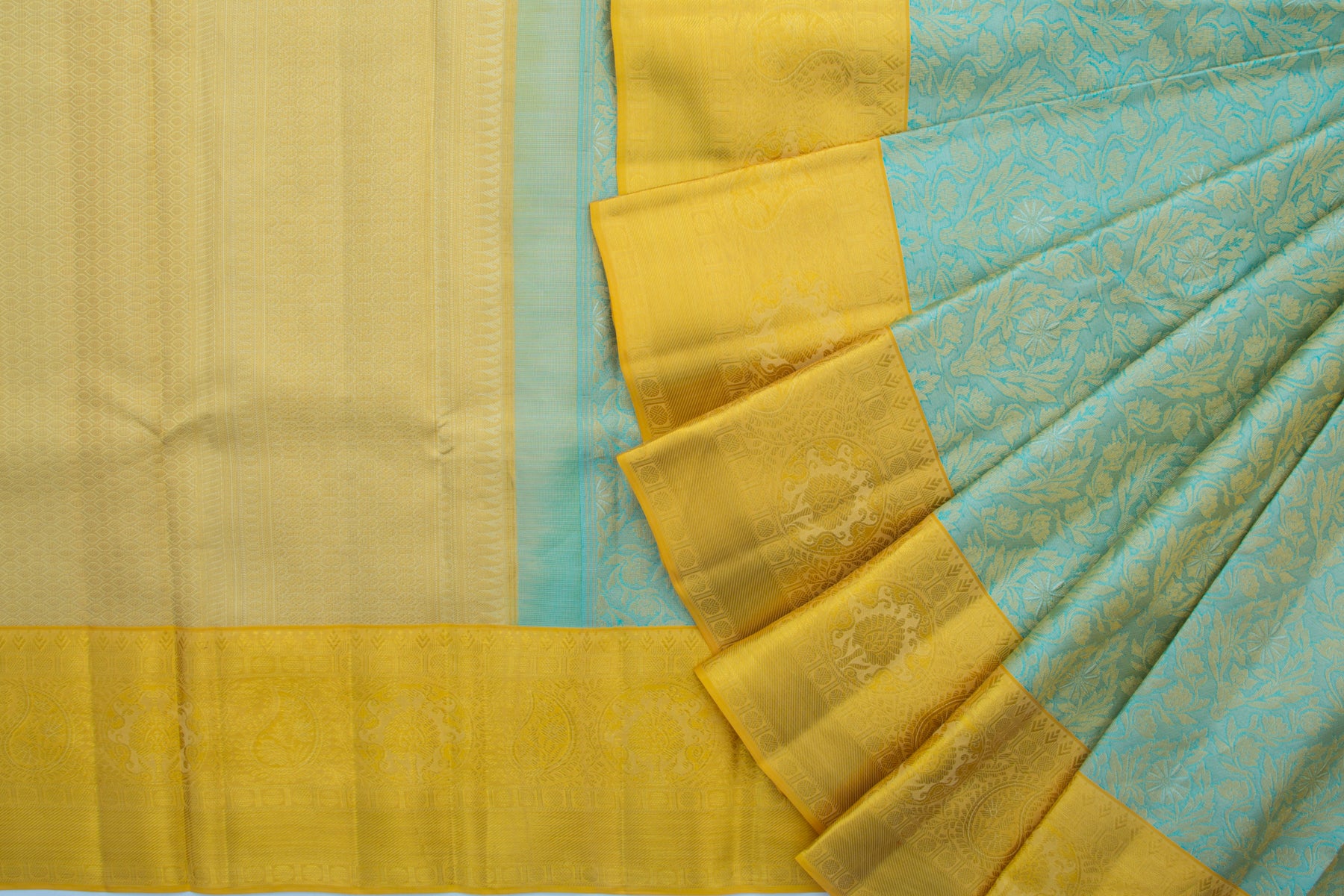 Kanchipuram Silk Tissue Brocade Pastel Green Saree
