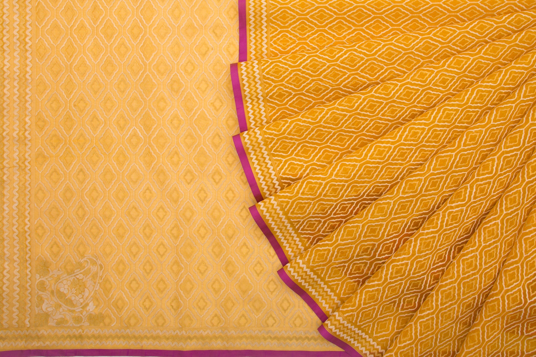 Banarasi Kora Organza Jamdani Yellow Saree