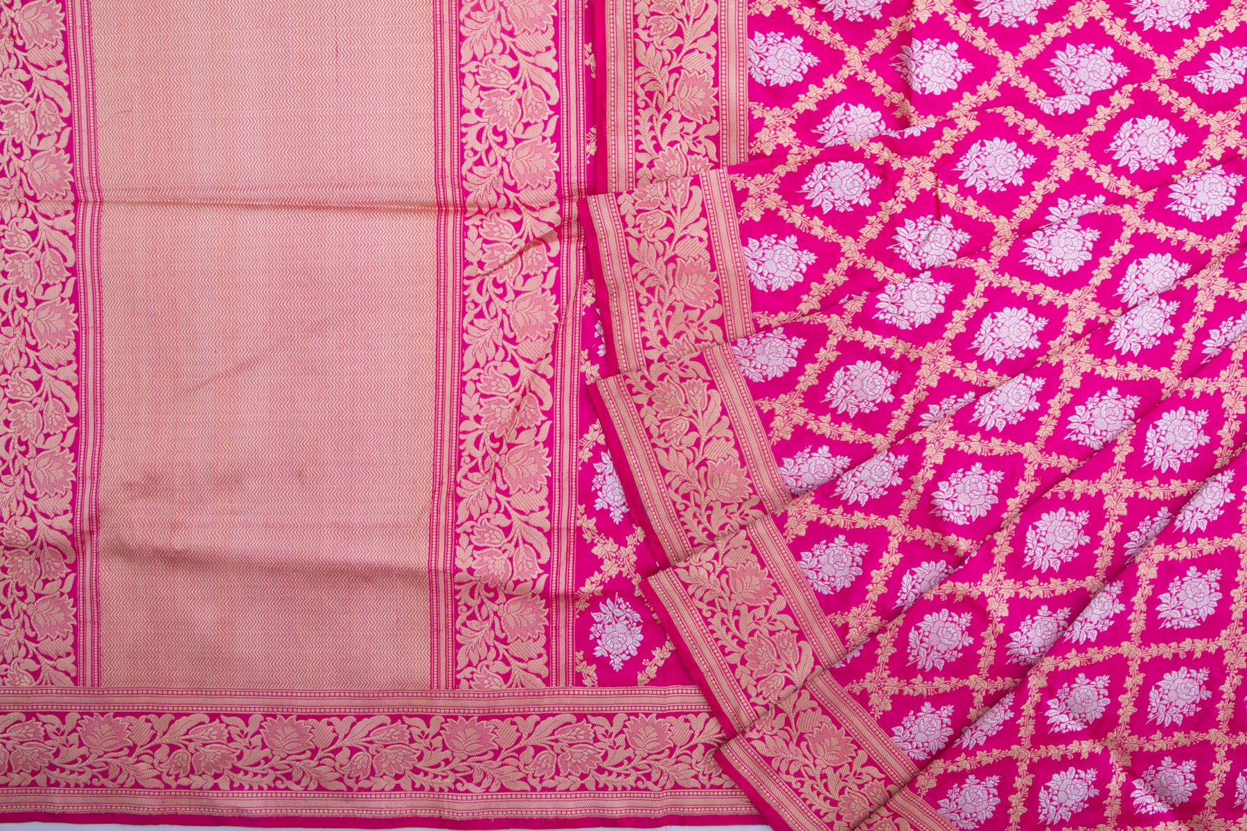 Banarasi Silk Kadwa Jaal And Butta Pink Saree