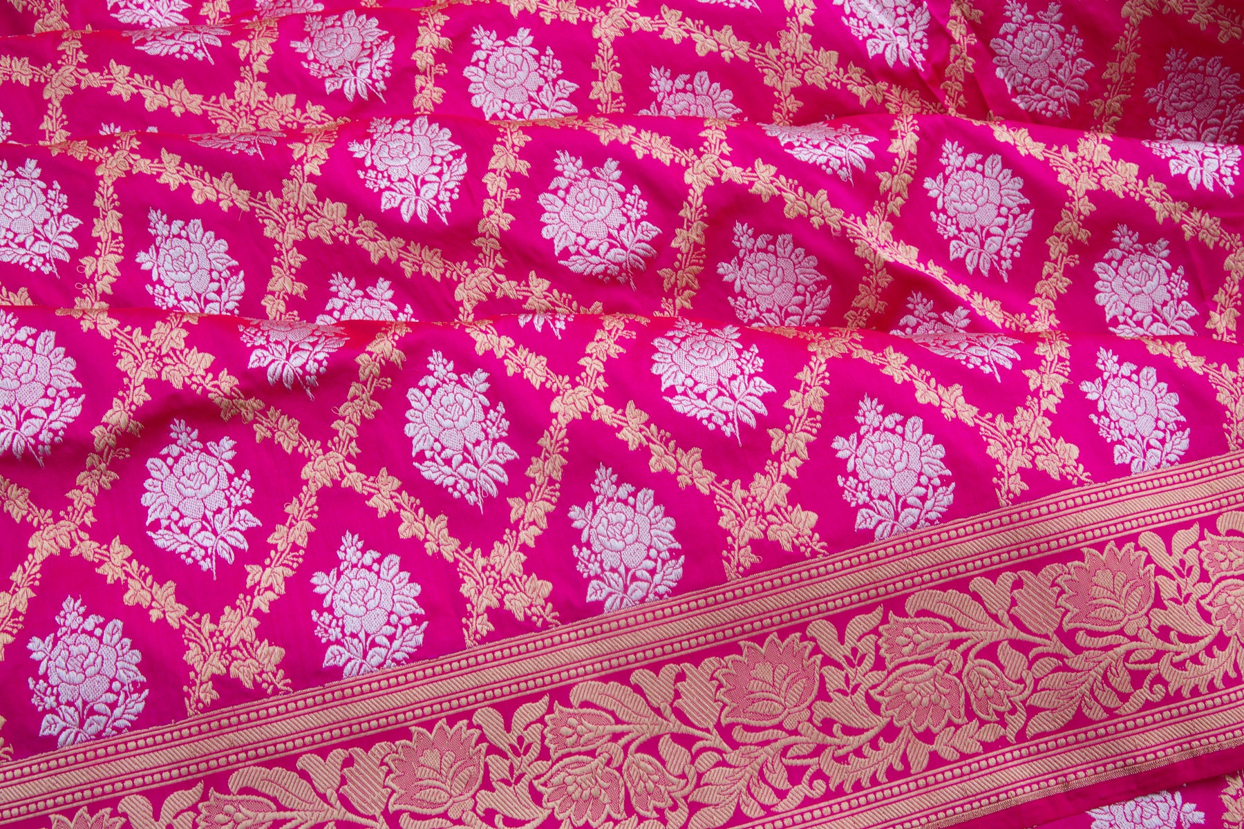 Banarasi Silk Kadwa Jaal And Butta Pink Saree