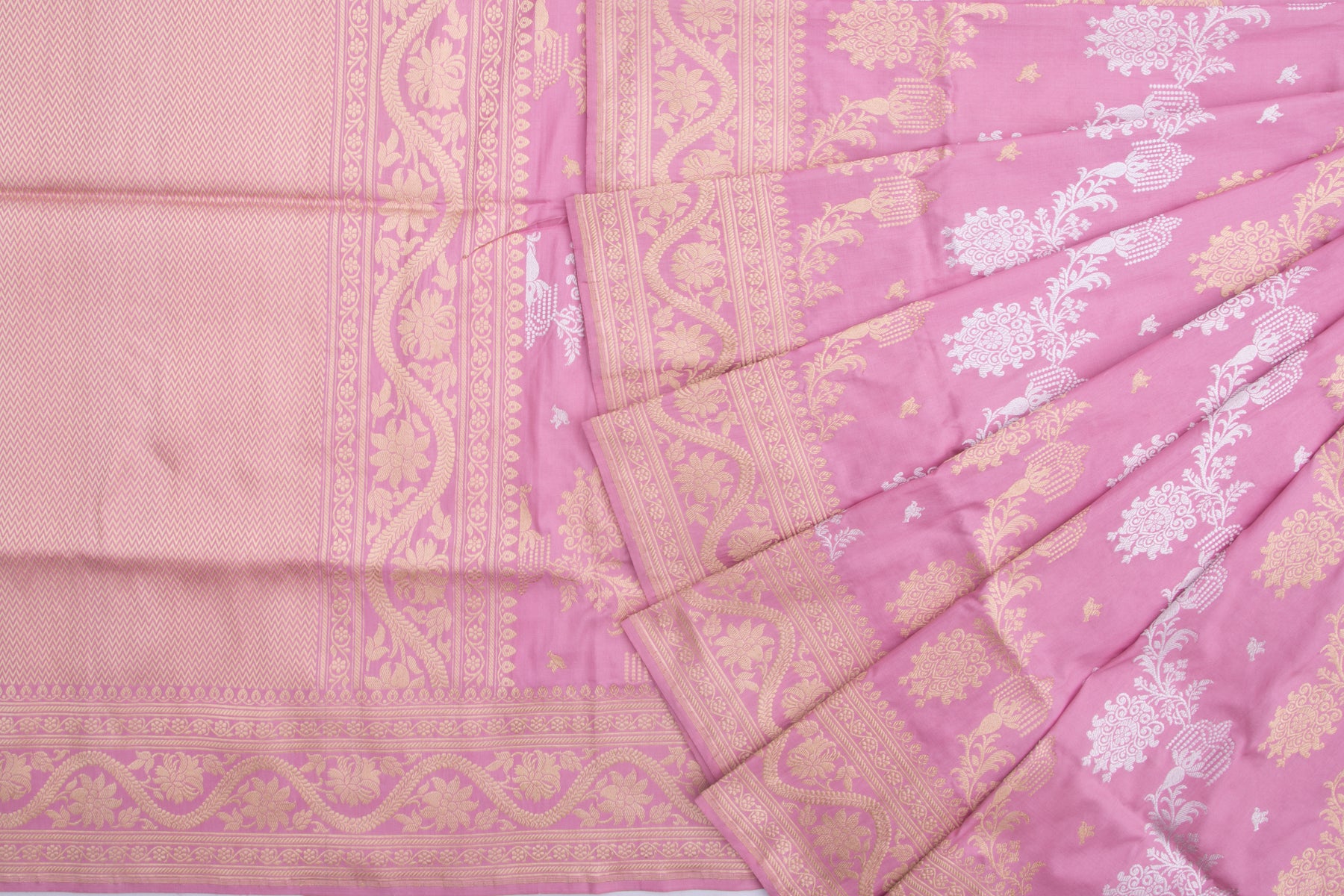 Banarasi Silk Kadwa Jaal Pastel Pink Saree