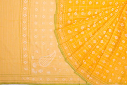 Banarasi Handspun Cotton Checks and Butta Yellow Saree