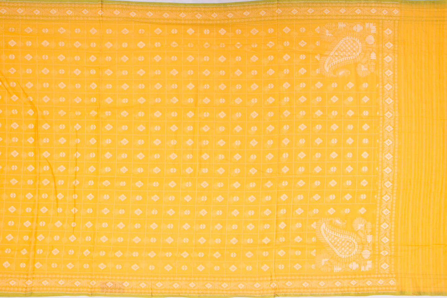 Banarasi Handspun Cotton Checks and Butta Yellow Saree