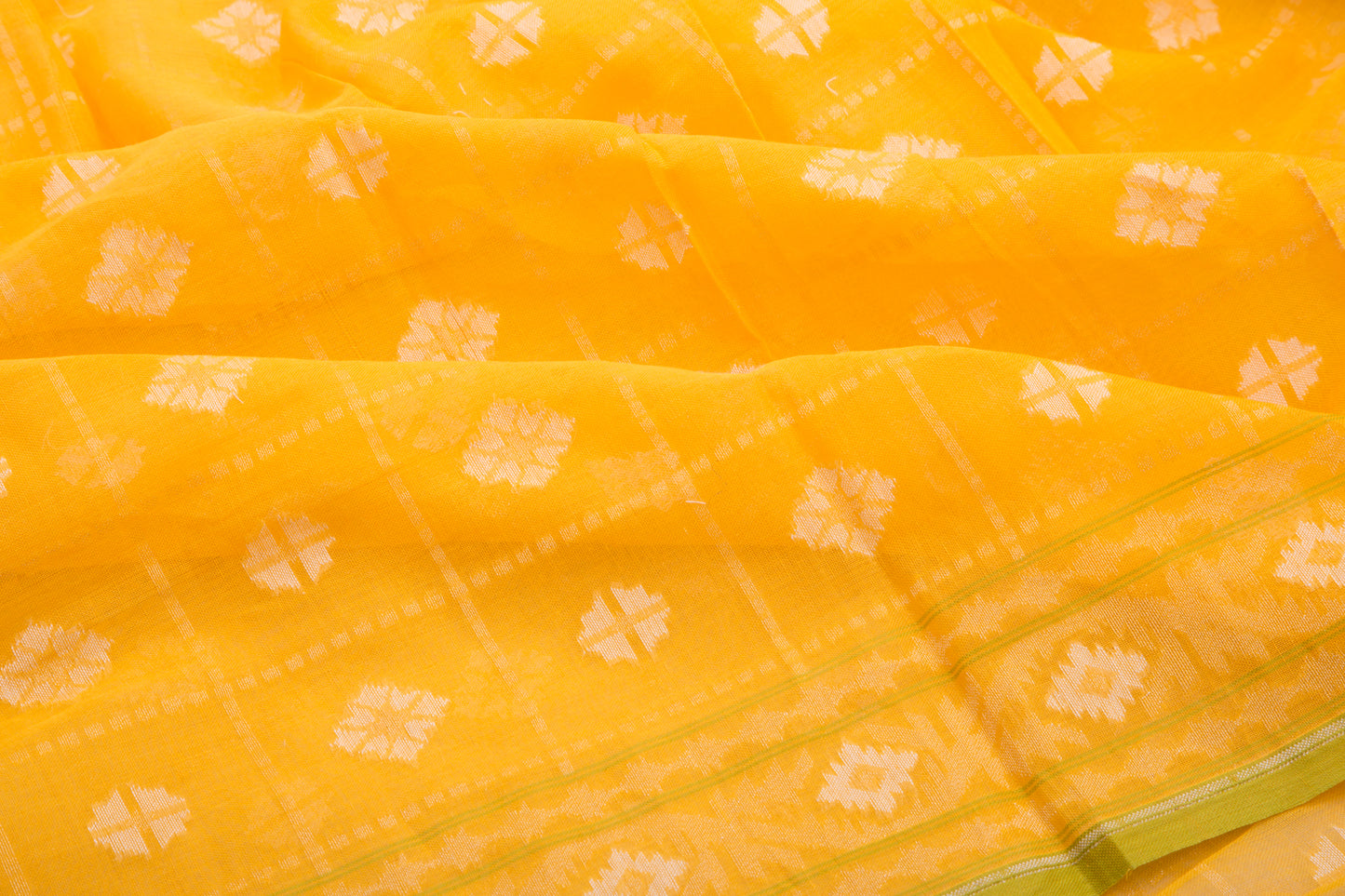 Banarasi Handspun Cotton Checks and Butta Yellow Saree