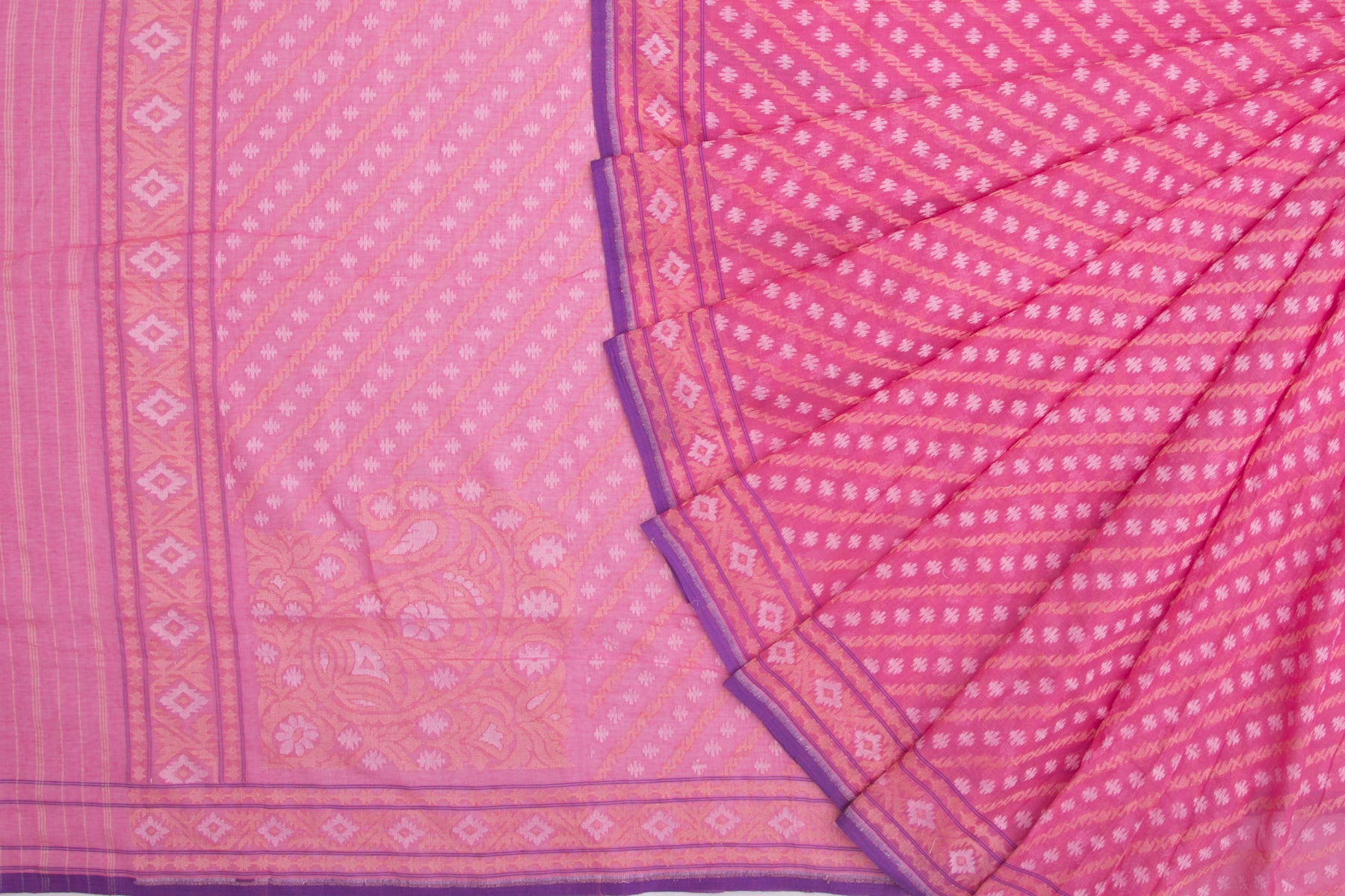 Banarasi Handspun Cotton Jamdani Pink Saree