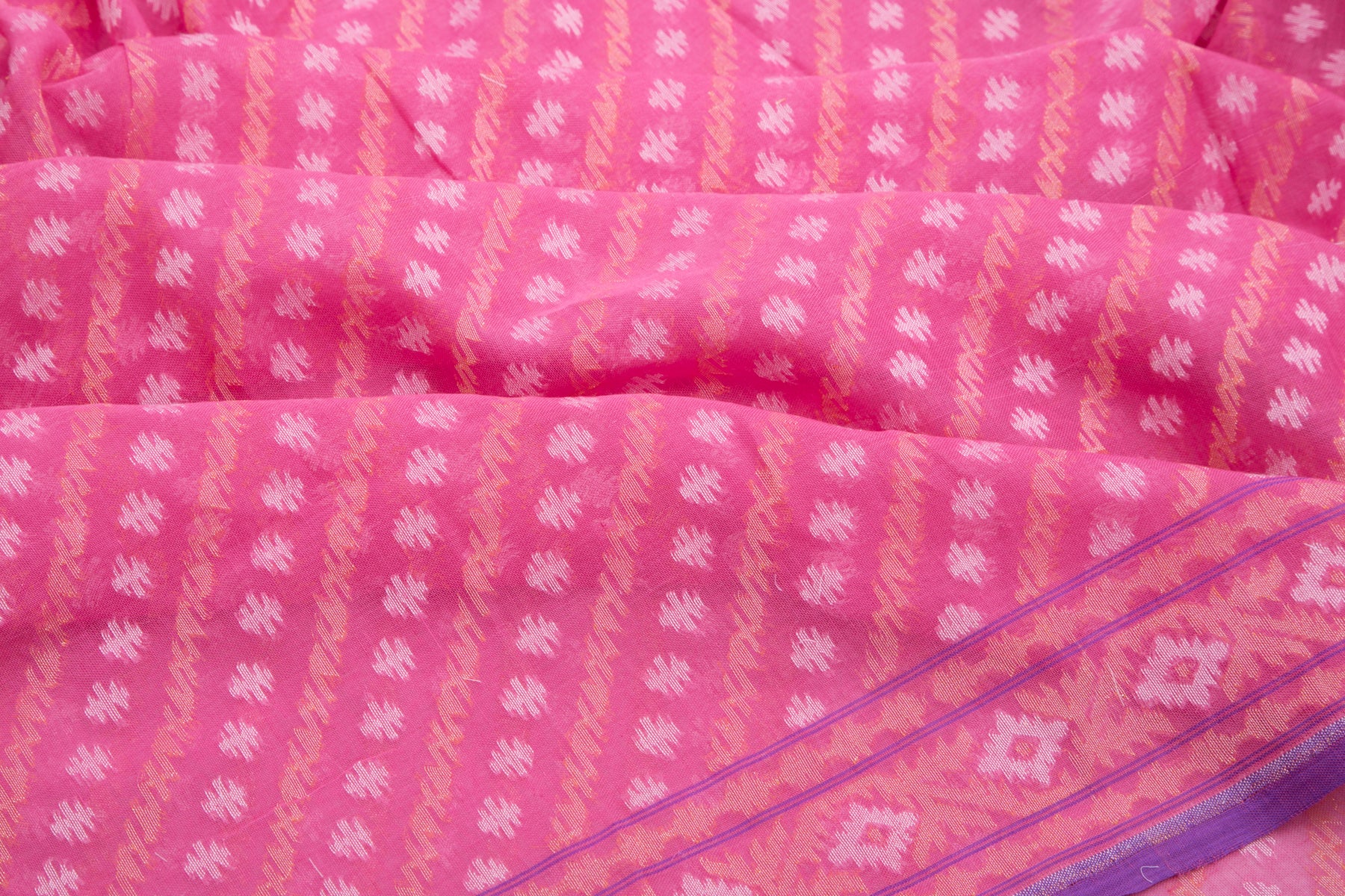 Banarasi Handspun Cotton Checks Pink Saree