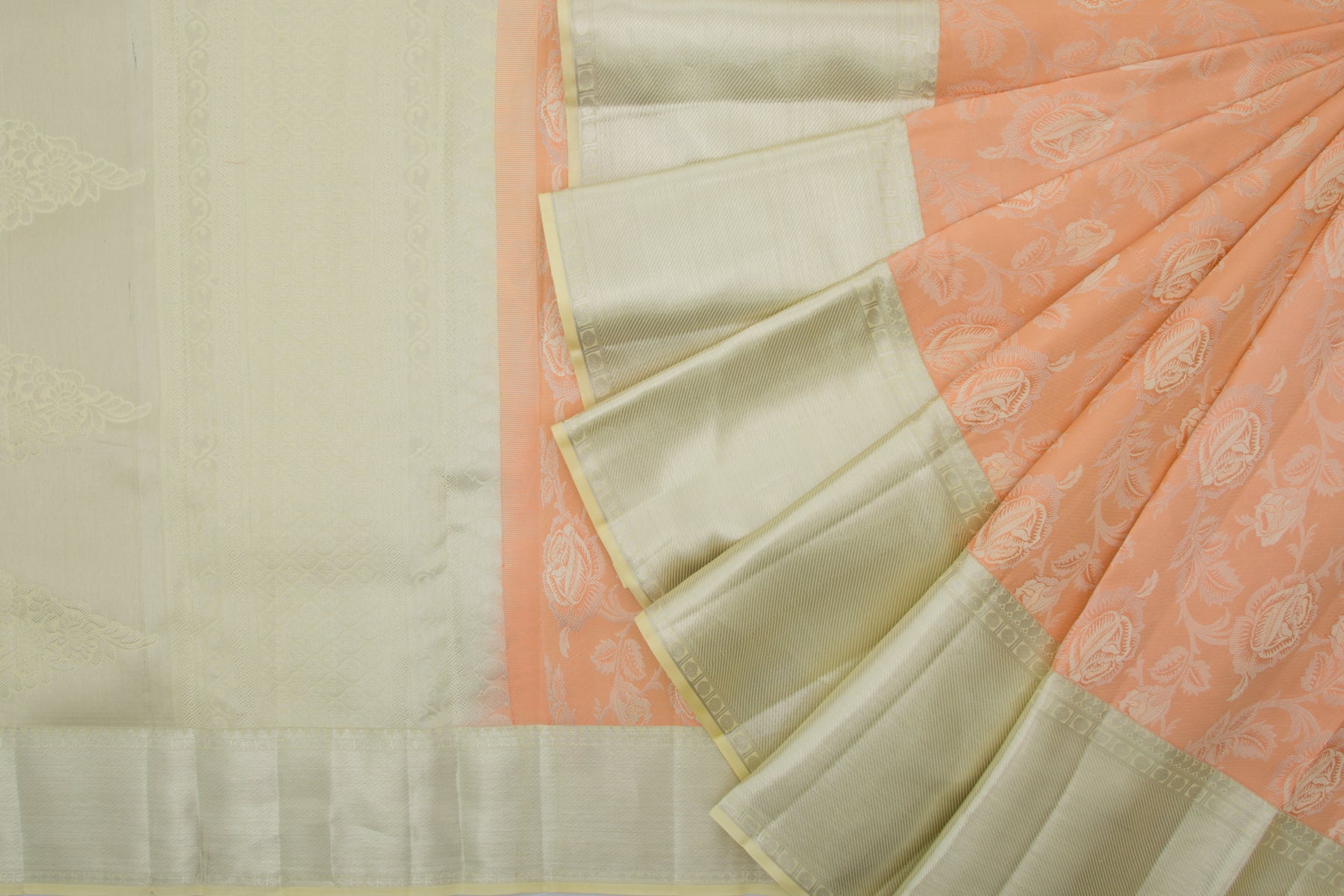 Kanchipuram Silk Jaal Pastel Orange Saree