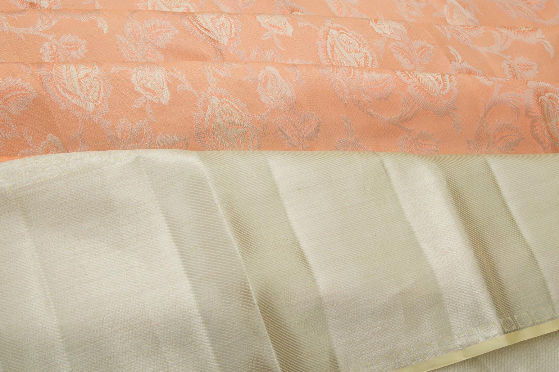 Kanchipuram Silk Jaal Pastel Orange Saree