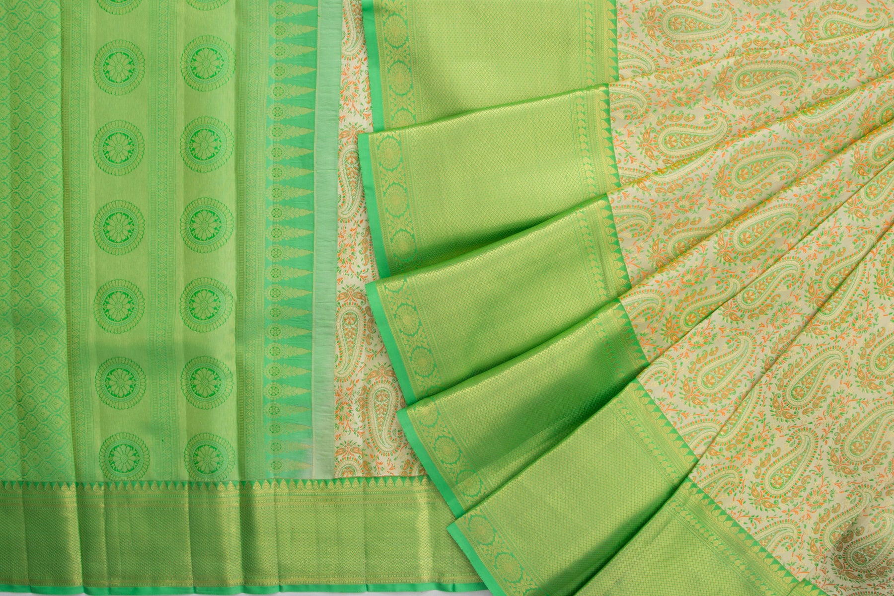 Kanchipuram Silk Jacquard Cream Saree