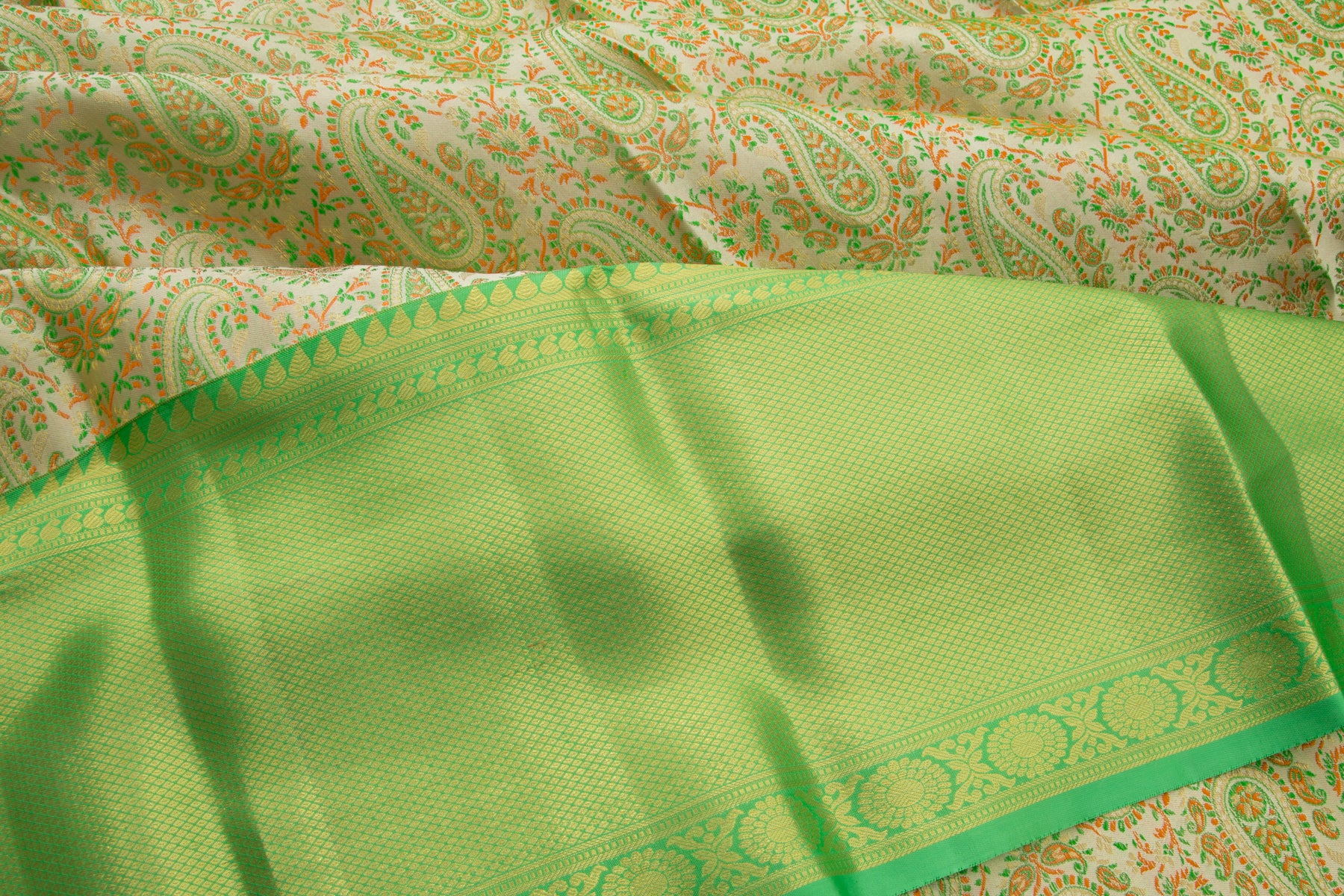 Kanchipuram Silk Jacquard Cream Saree