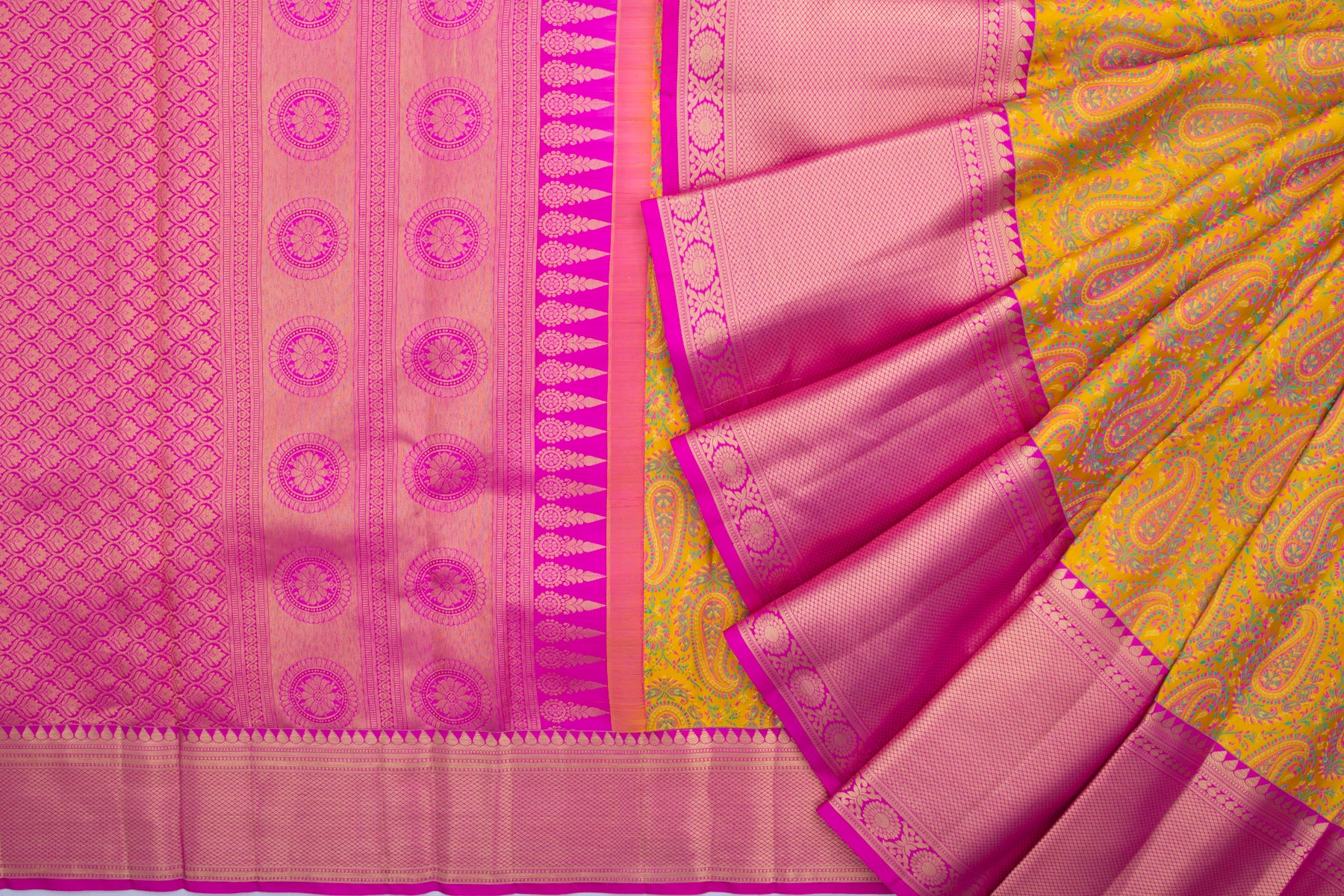 Kanchipuram Silk Jacquard Yellow Saree
