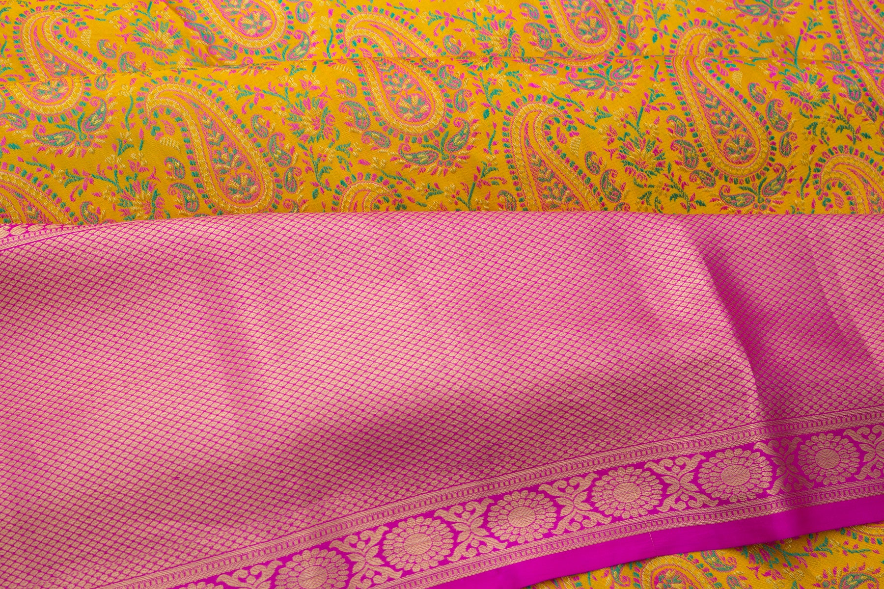 Kanchipuram Silk Jacquard Yellow Saree