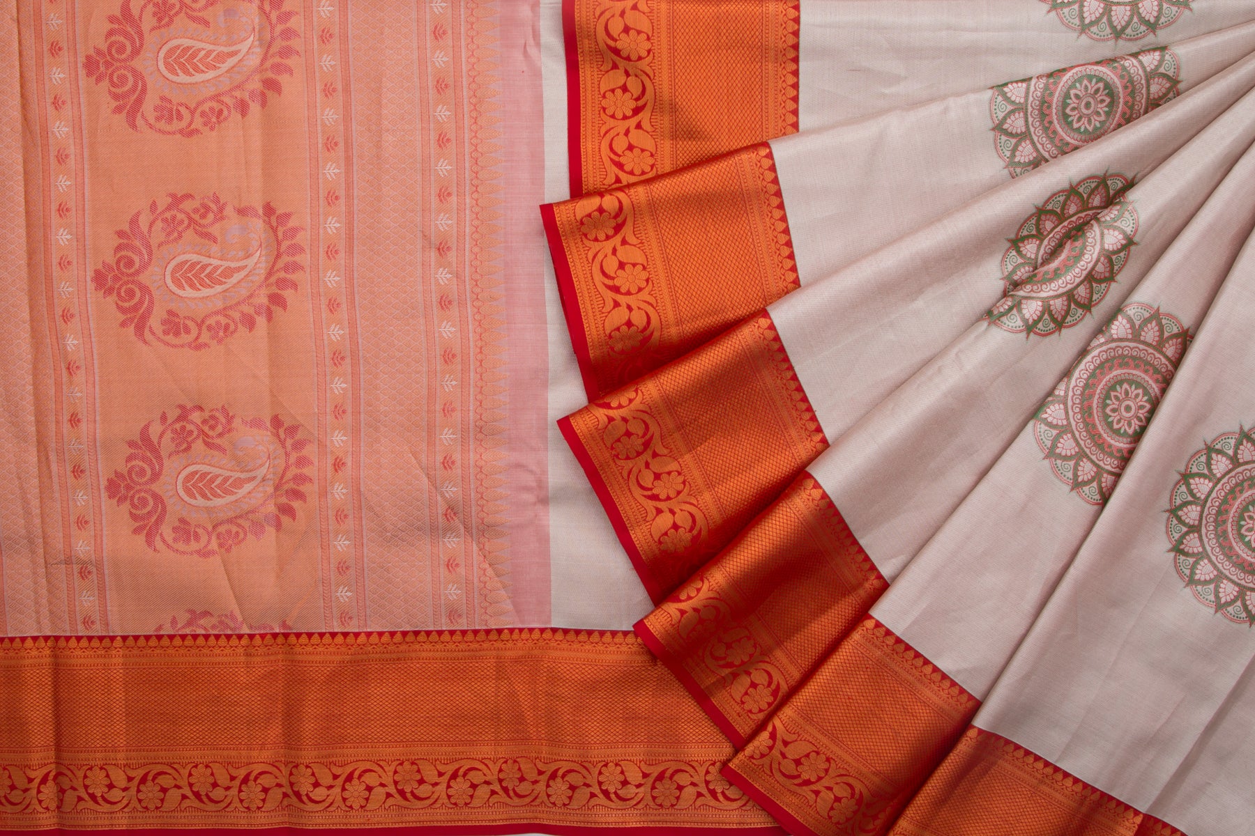 Kanchipuram Silk Tissue Butta Silver Saree
