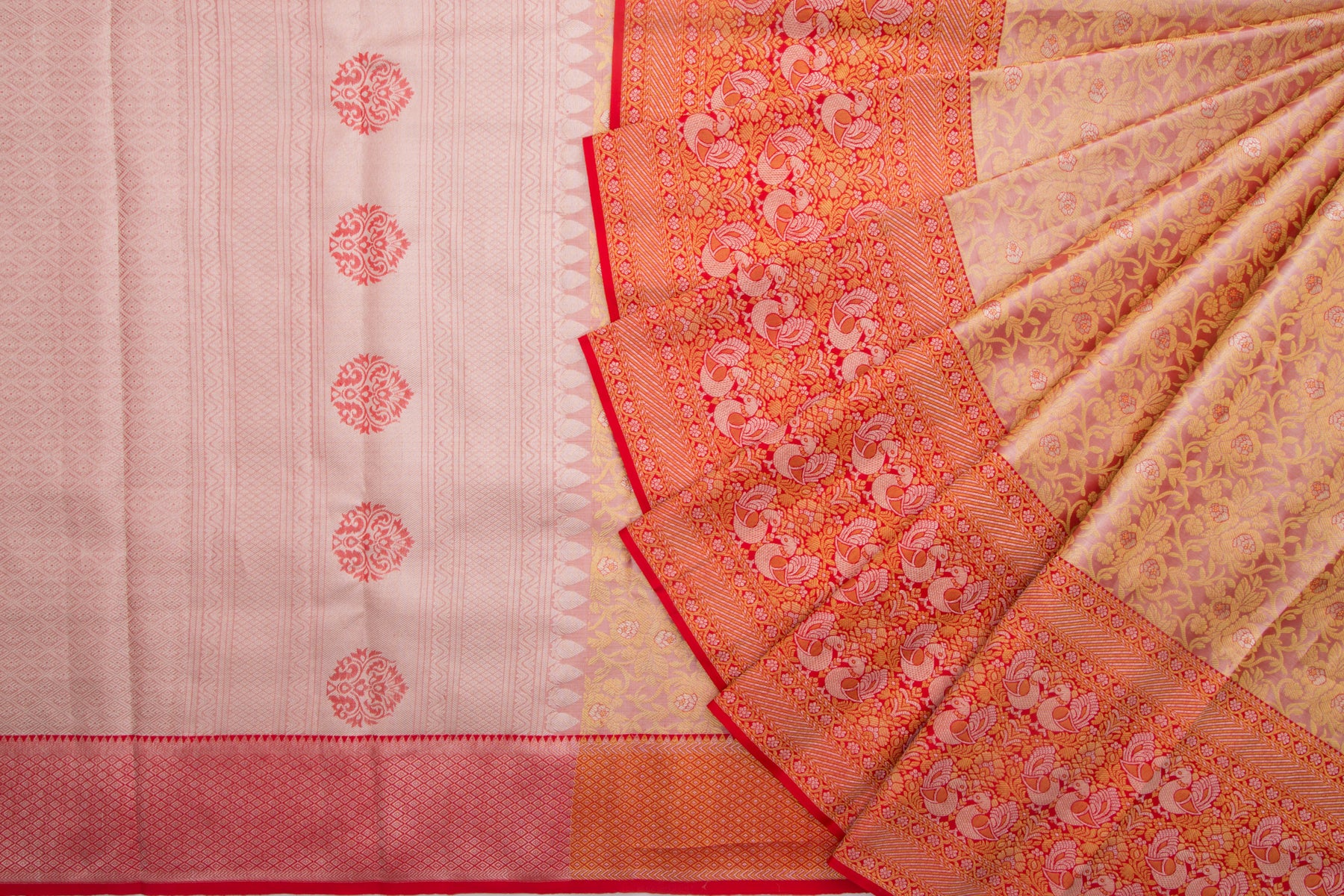 Kanchipuram Silk Tissue Jaal Peach Saree