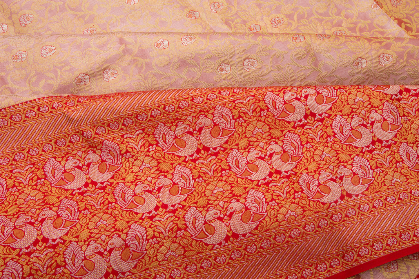 Kanchipuram Silk Tissue Jaal Peach Saree