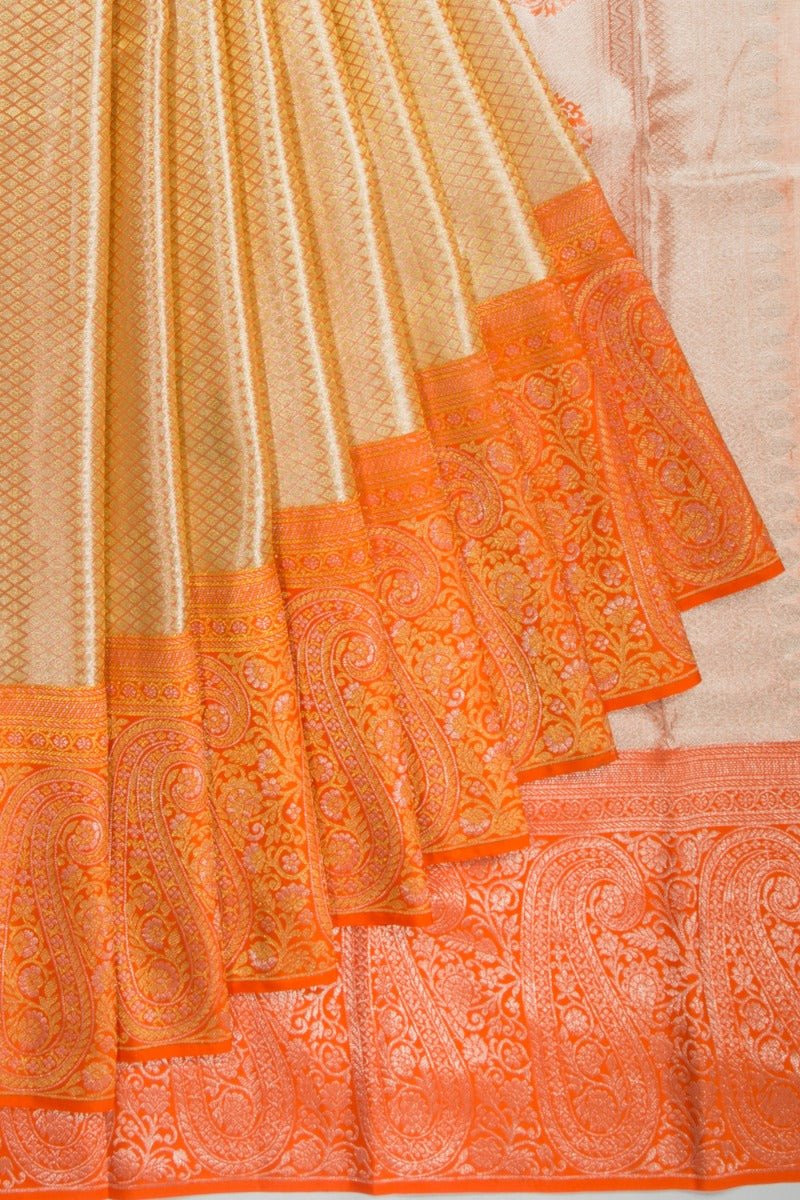 Kanchipuram Silk Tissue Brocade Peach Saree