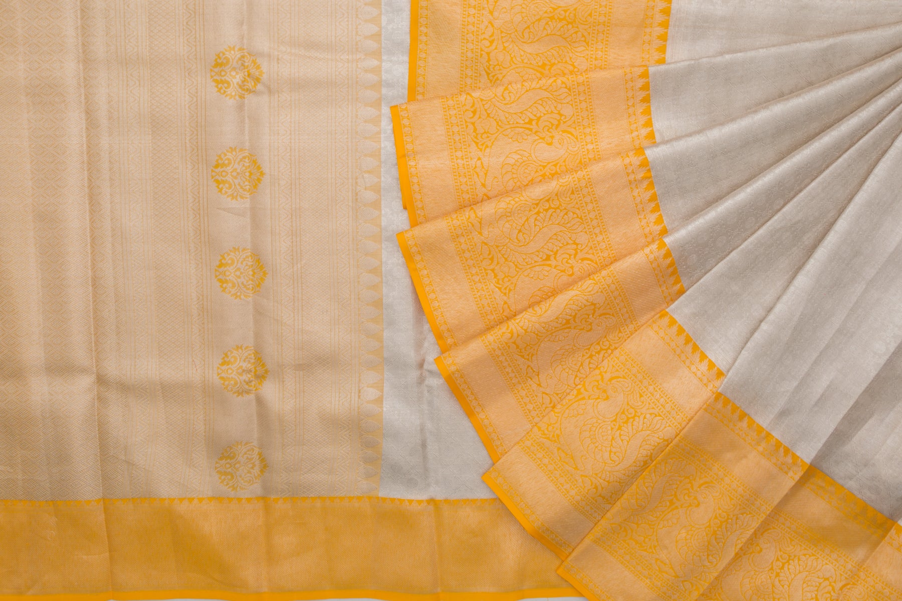 Kanchipuram Silk Tissue Brocade Silver Saree