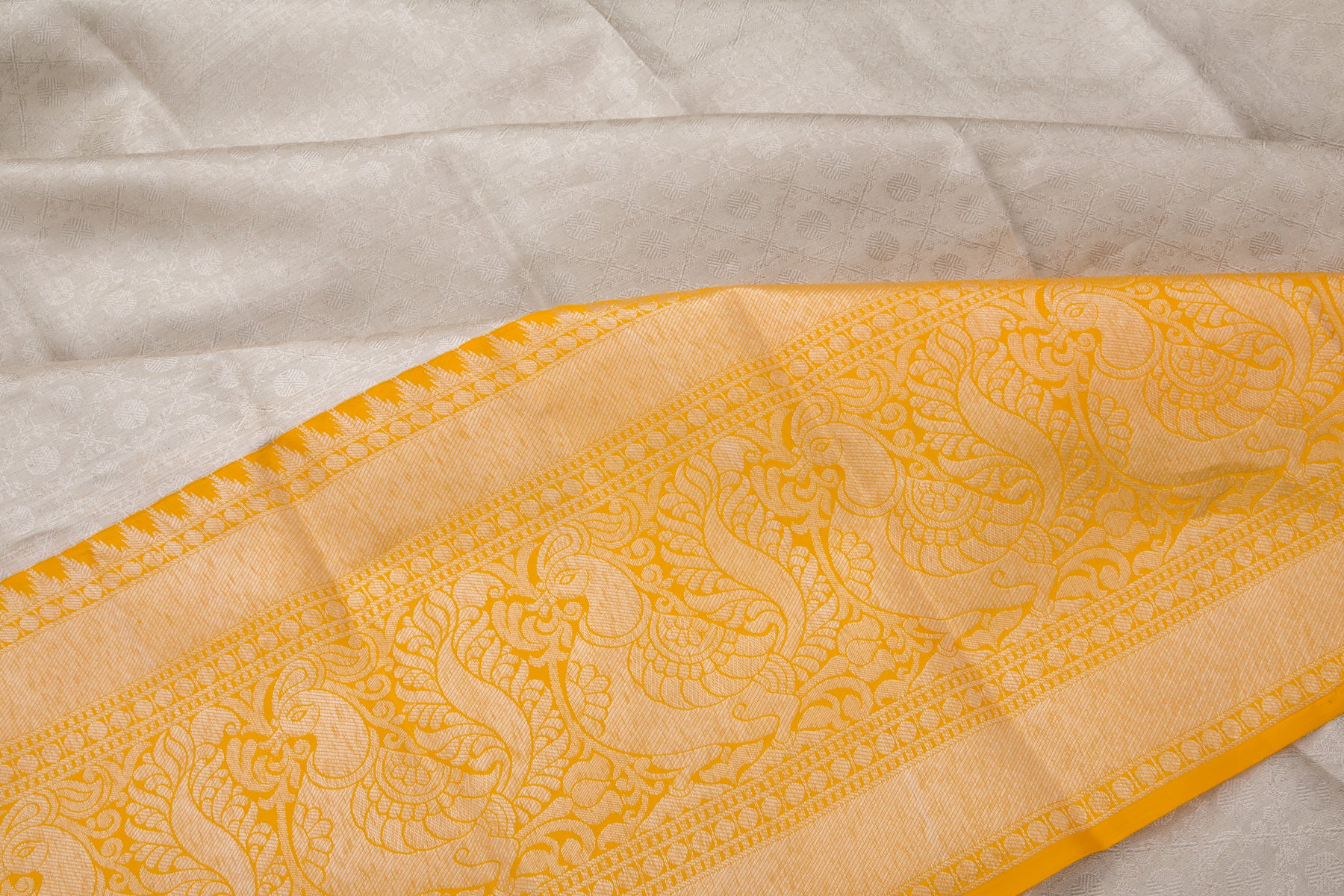 Kanchipuram Silk Tissue Brocade Silver Saree