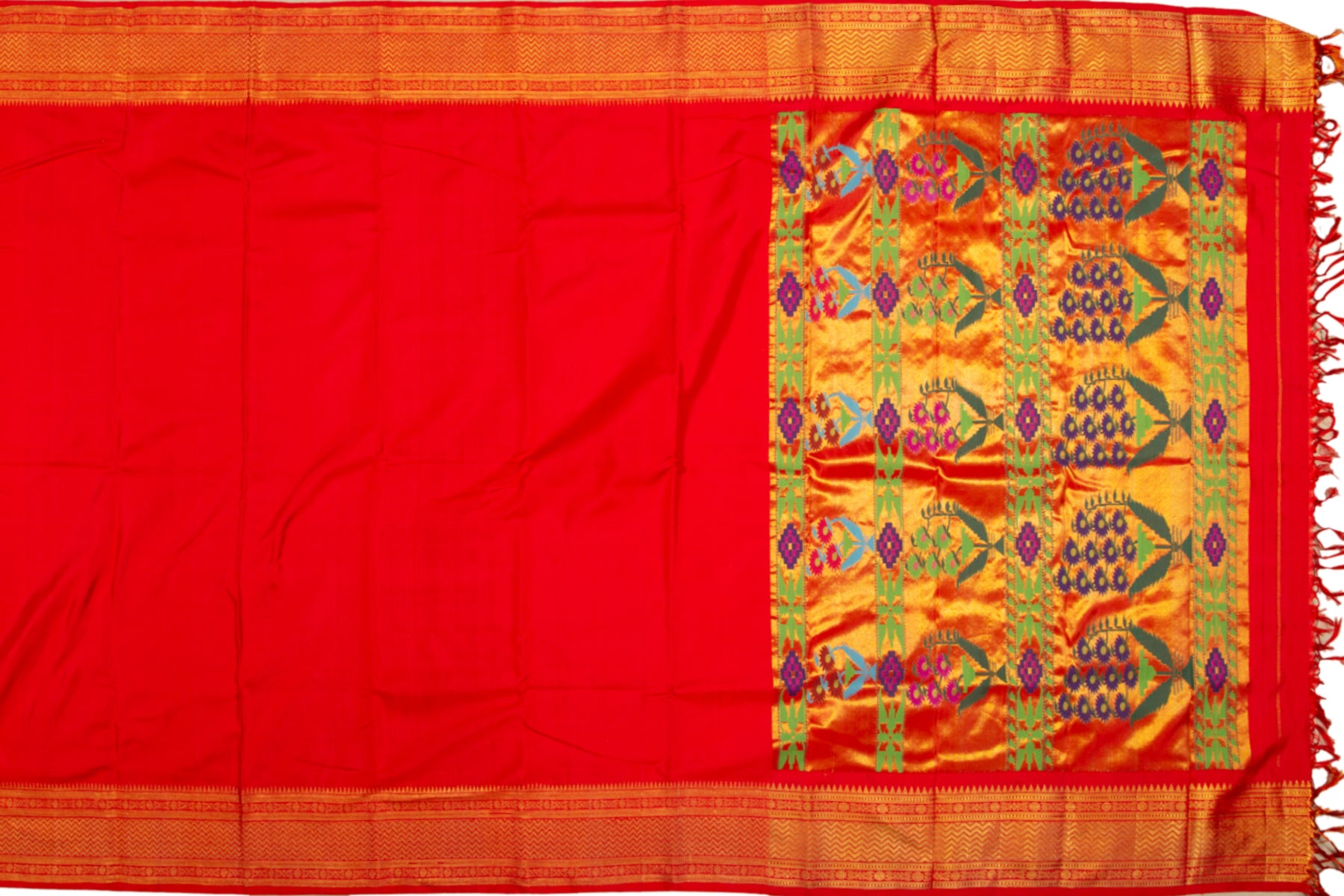 Kanchipuram Silk Twill Red Saree With Paithani Inspired Border