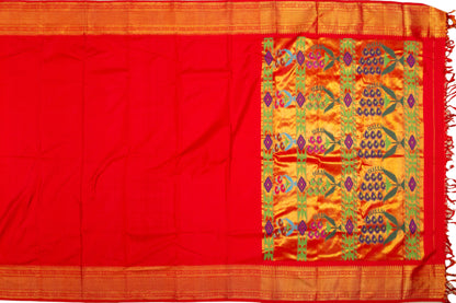 Kanchipuram Silk Twill Red Saree With Paithani Inspired Border