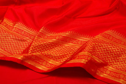Kanchipuram Silk Twill Red Saree With Paithani Inspired Border