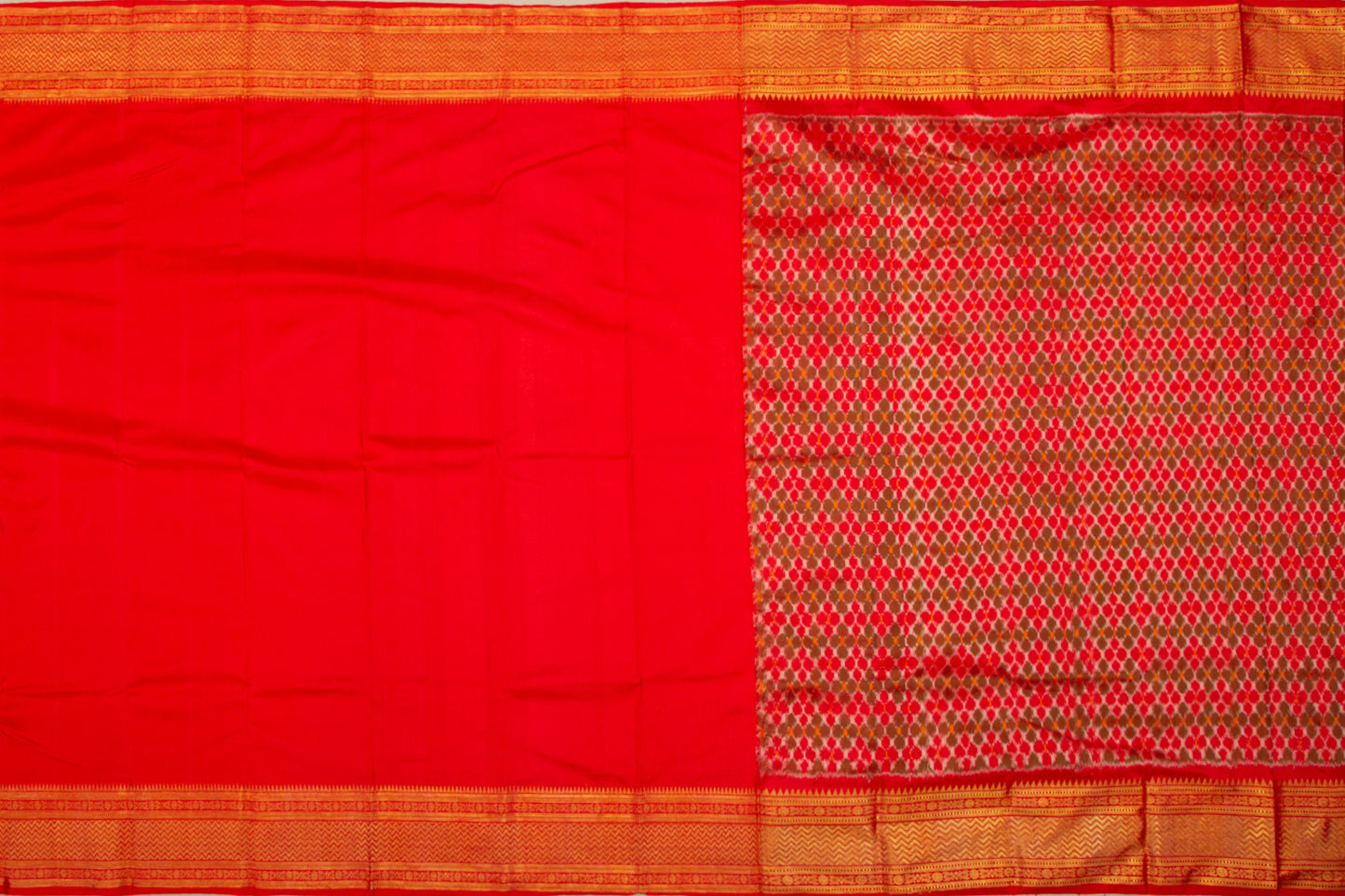 Kanchipuram Silk Twill Red Saree With Paithani Inspired Border