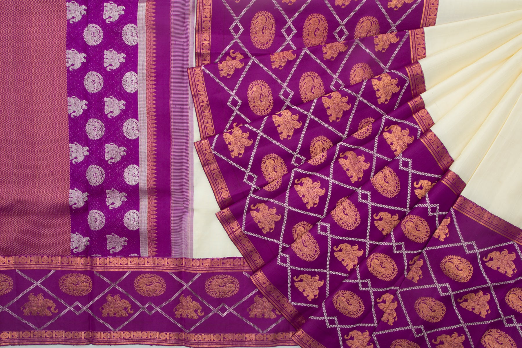 Kanchipuram Silk Plain Cream Saree