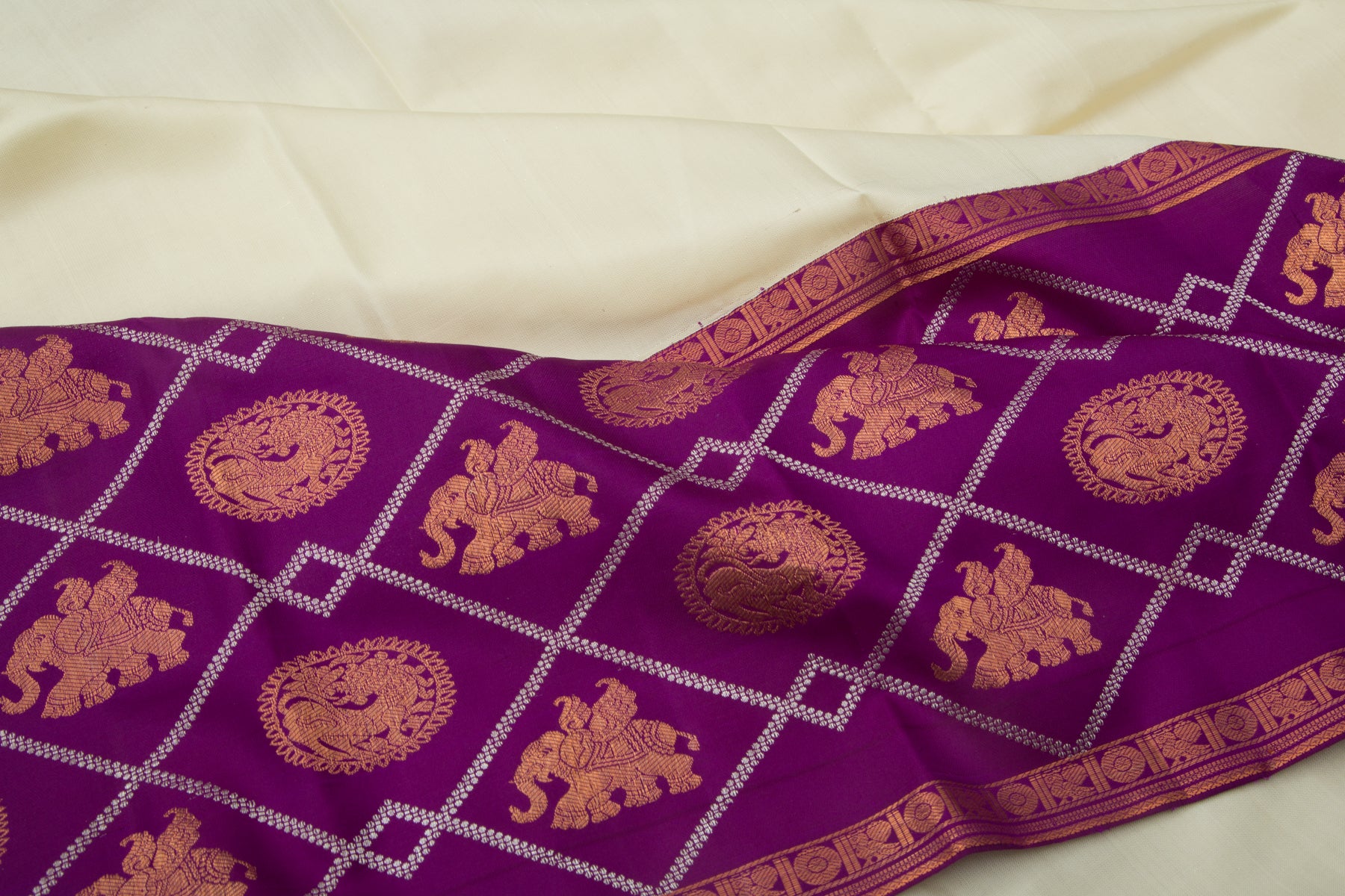 Kanchipuram Silk Plain Cream Saree