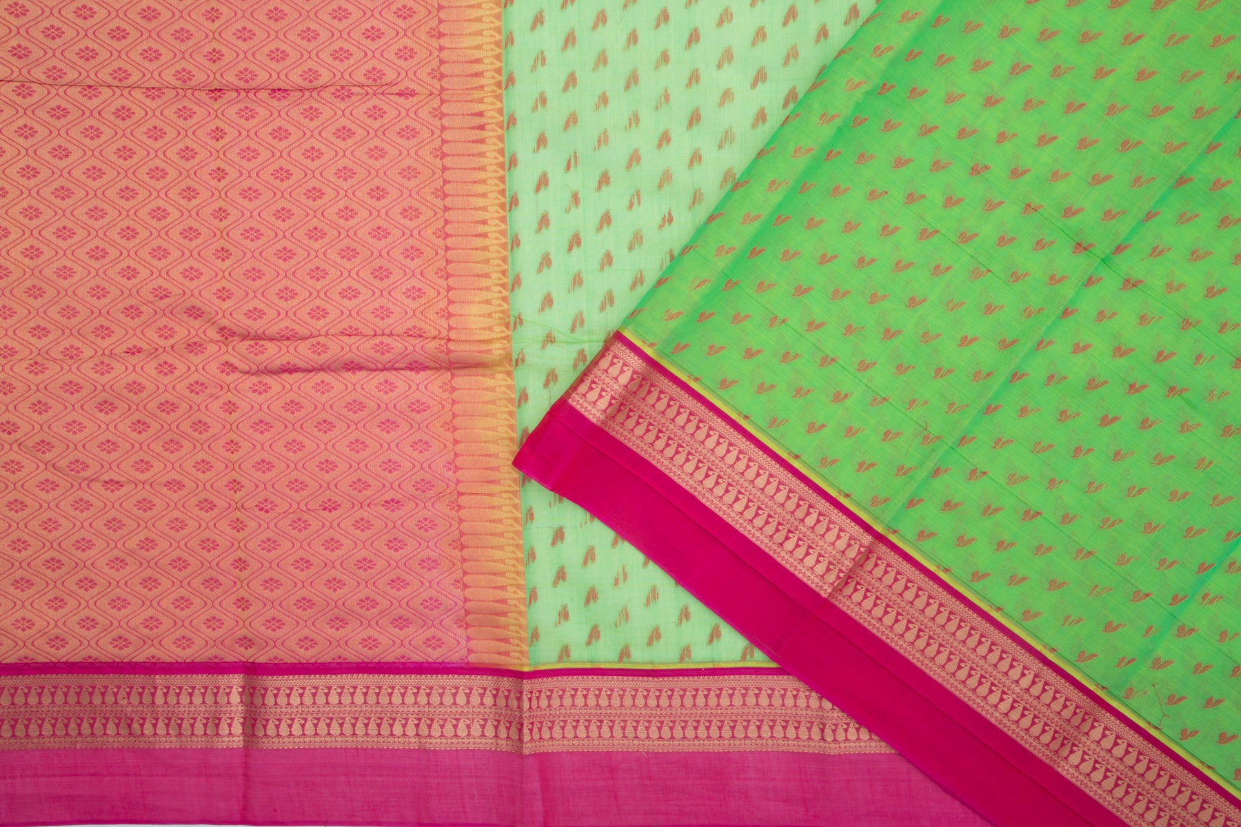 Kanchi Cotton Butta Green Saree