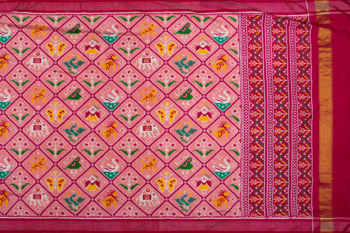Patan Patola Silk Double Ikat 9 Figure Baby Pink Saree