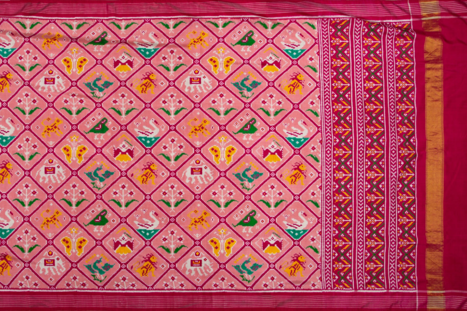 Patan Patola Silk Double Ikat 9 Figure Baby Pink Saree