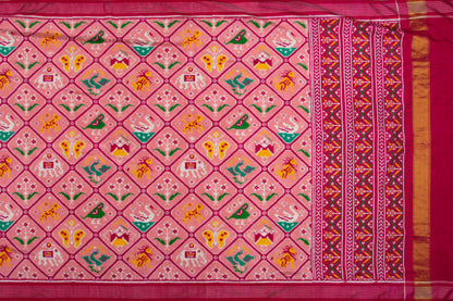 Patan Patola Silk Double Ikat 9 Figure Baby Pink Saree