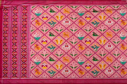 Patan Patola Silk Double Ikat 9 Figure Baby Pink Saree