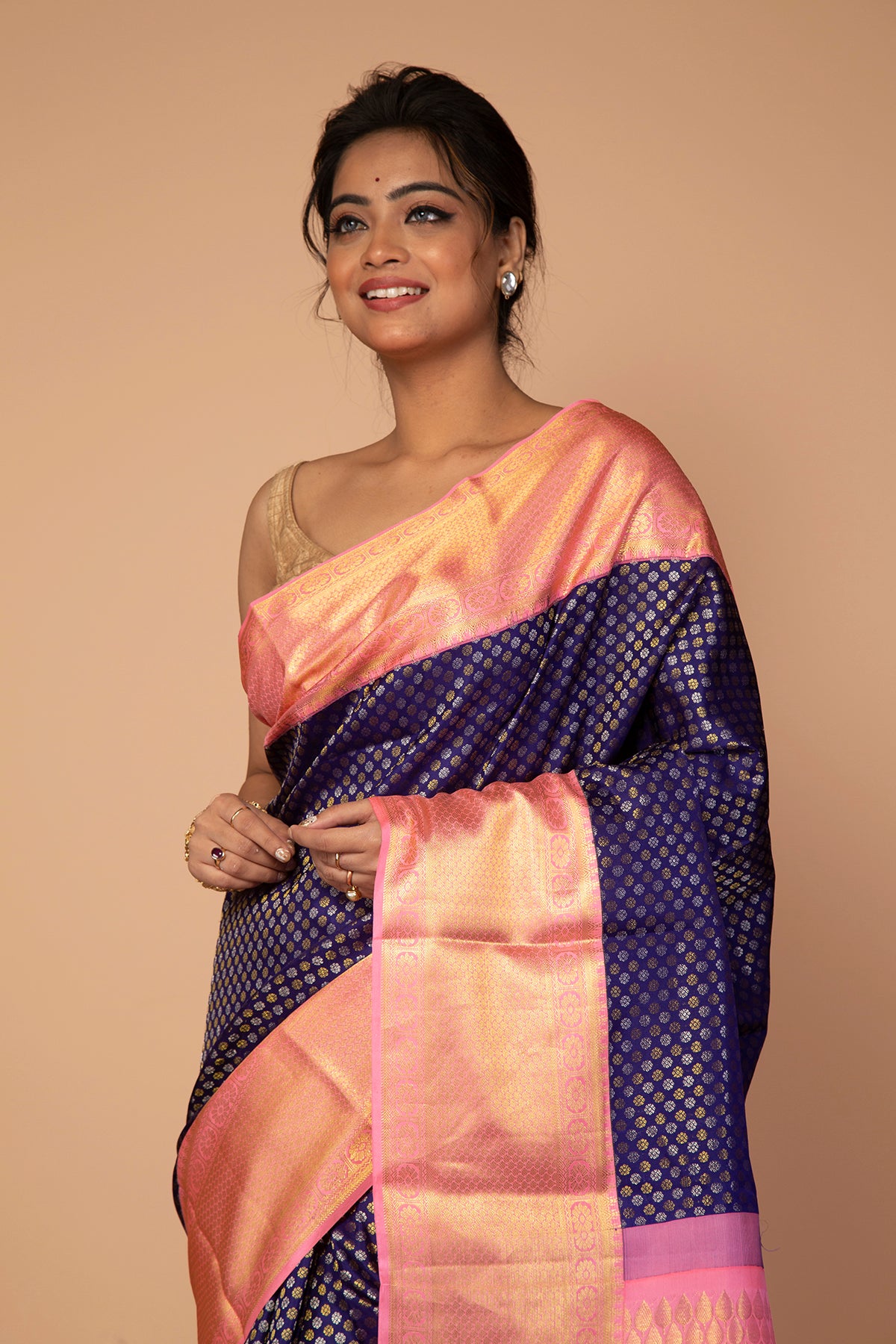 Kanchipuram Silk Brocade Dark Blue Saree