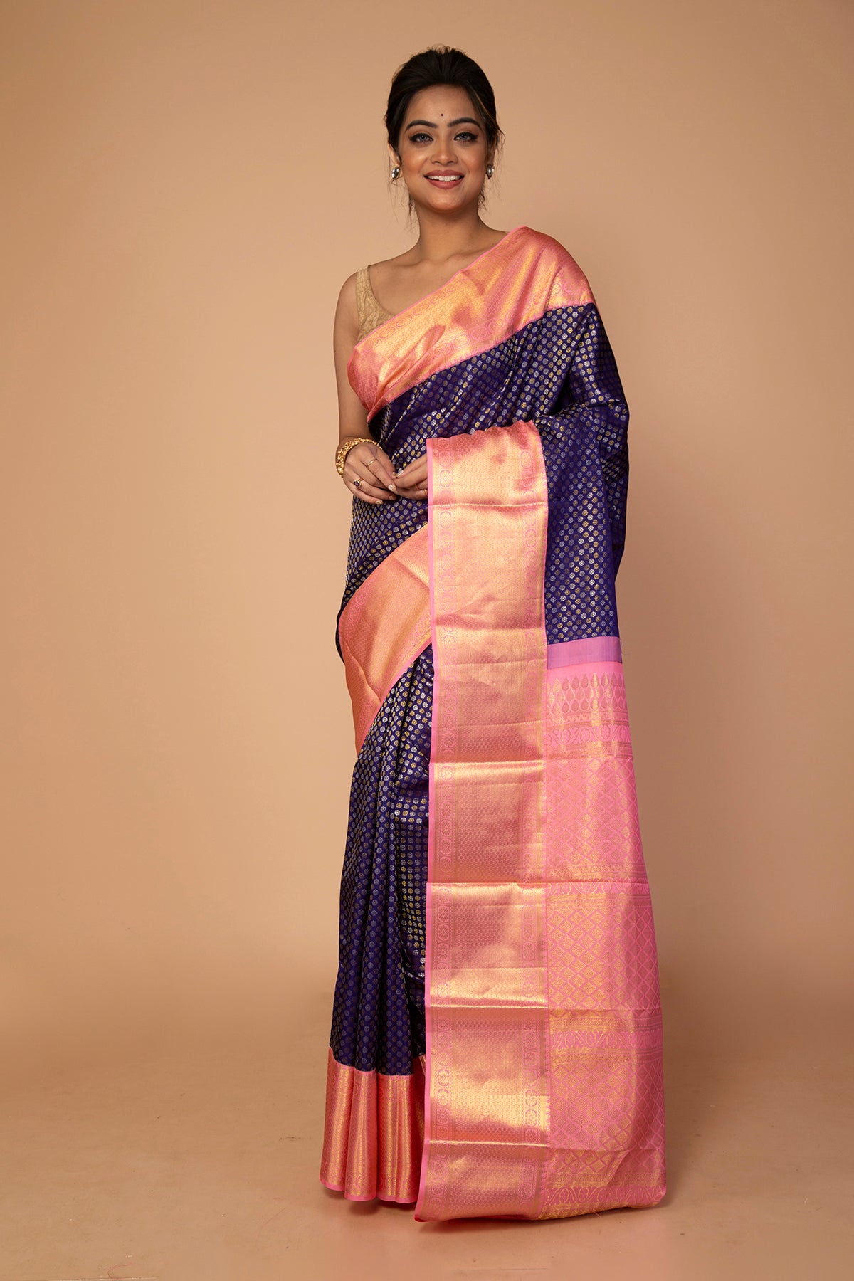 Kanchipuram Silk Brocade Dark Blue Saree