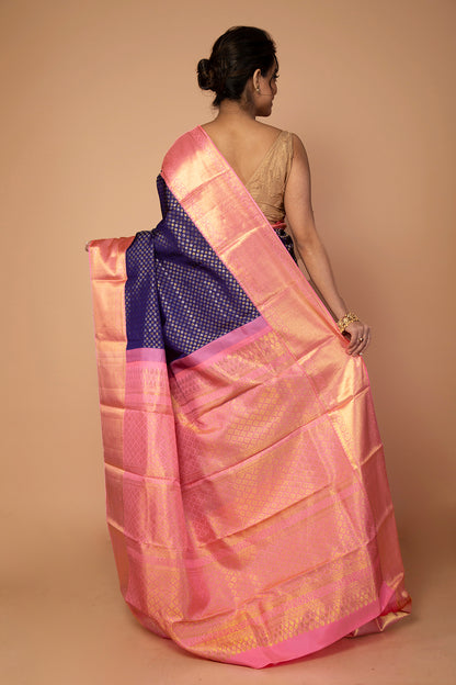 Kanchipuram Silk Brocade Dark Blue Saree