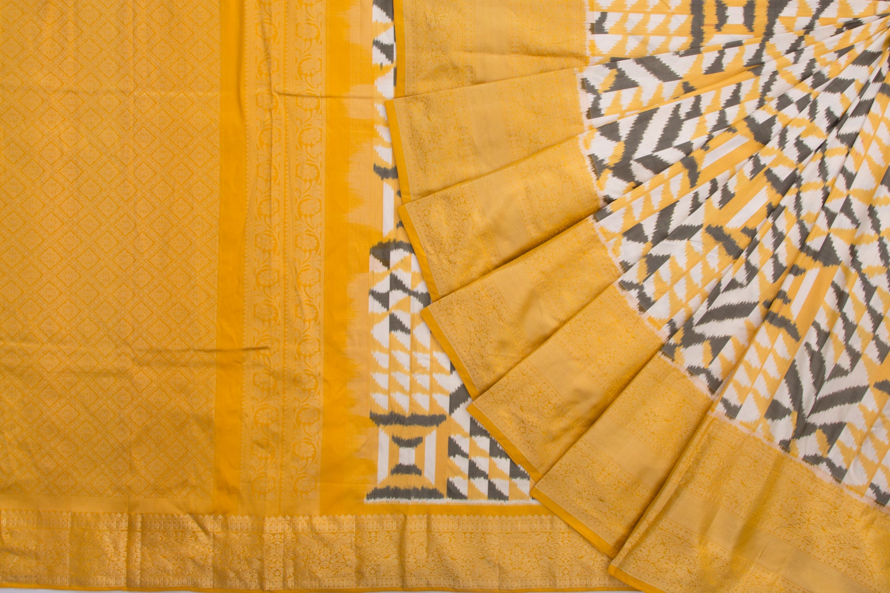 Kanchipuram Silk Ikat White Saree