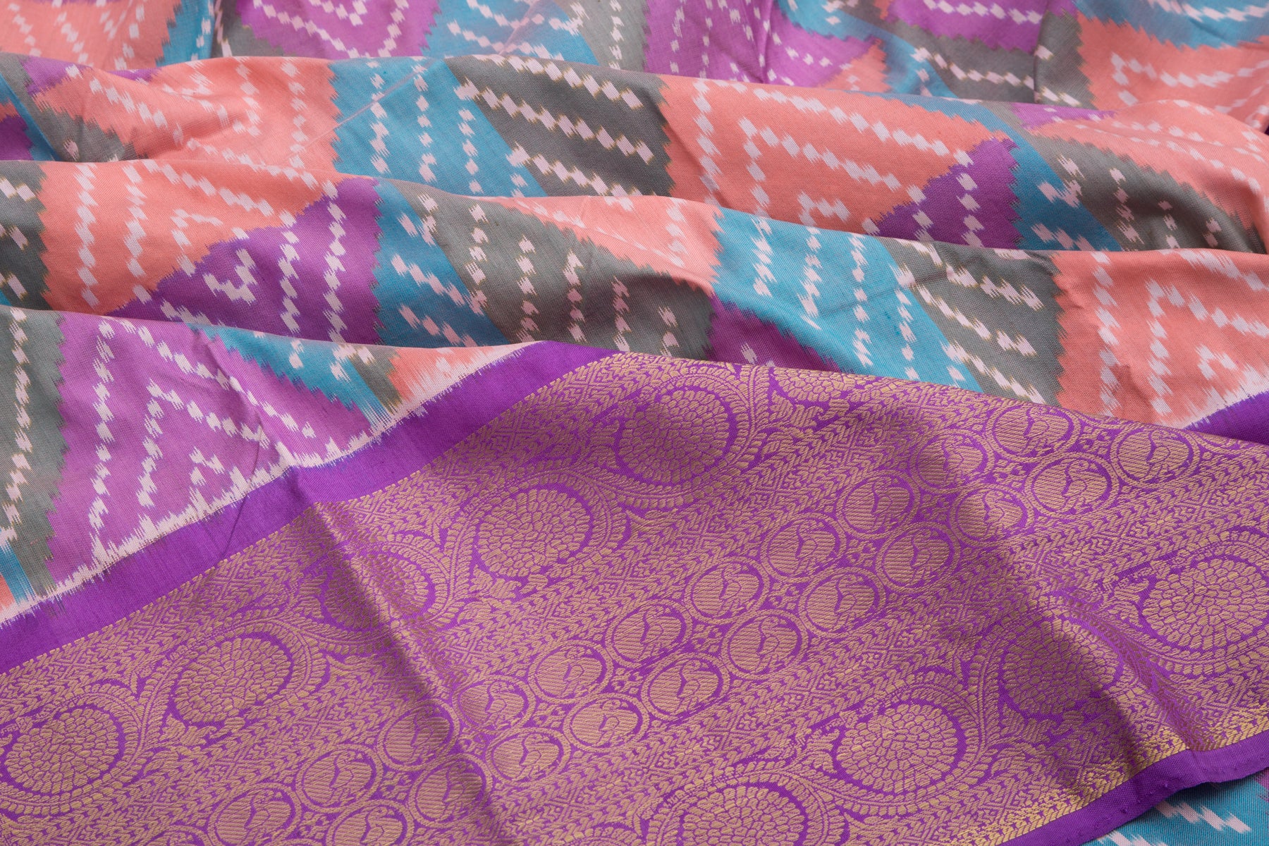 Kanchipuram Silk Ikat Multi-Colour Saree