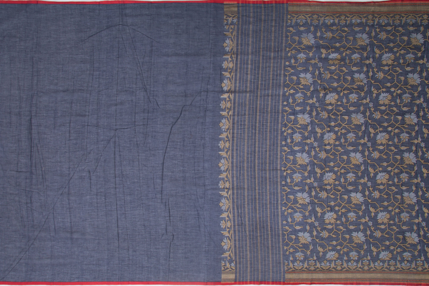 Banarasi Handspun Cotton Jaal Dark Blue Saree