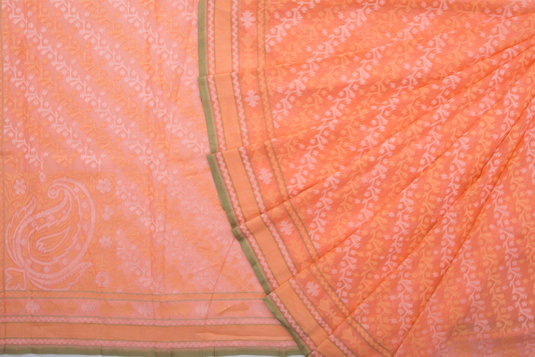 Banarasi Cotton Pastel Orange Saree