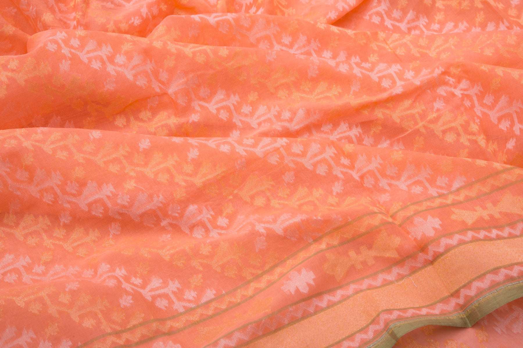 Banarasi Cotton Pastel Orange Saree