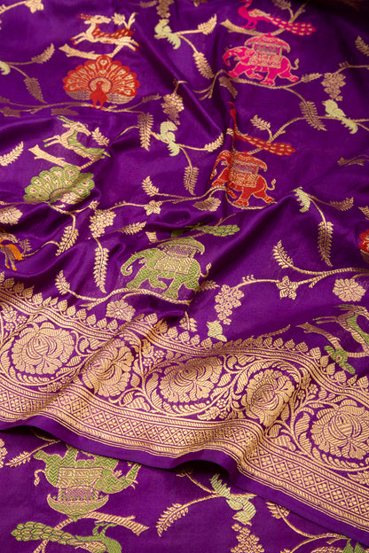 Banarasi Silk Kadwa Jaal Violet Saree