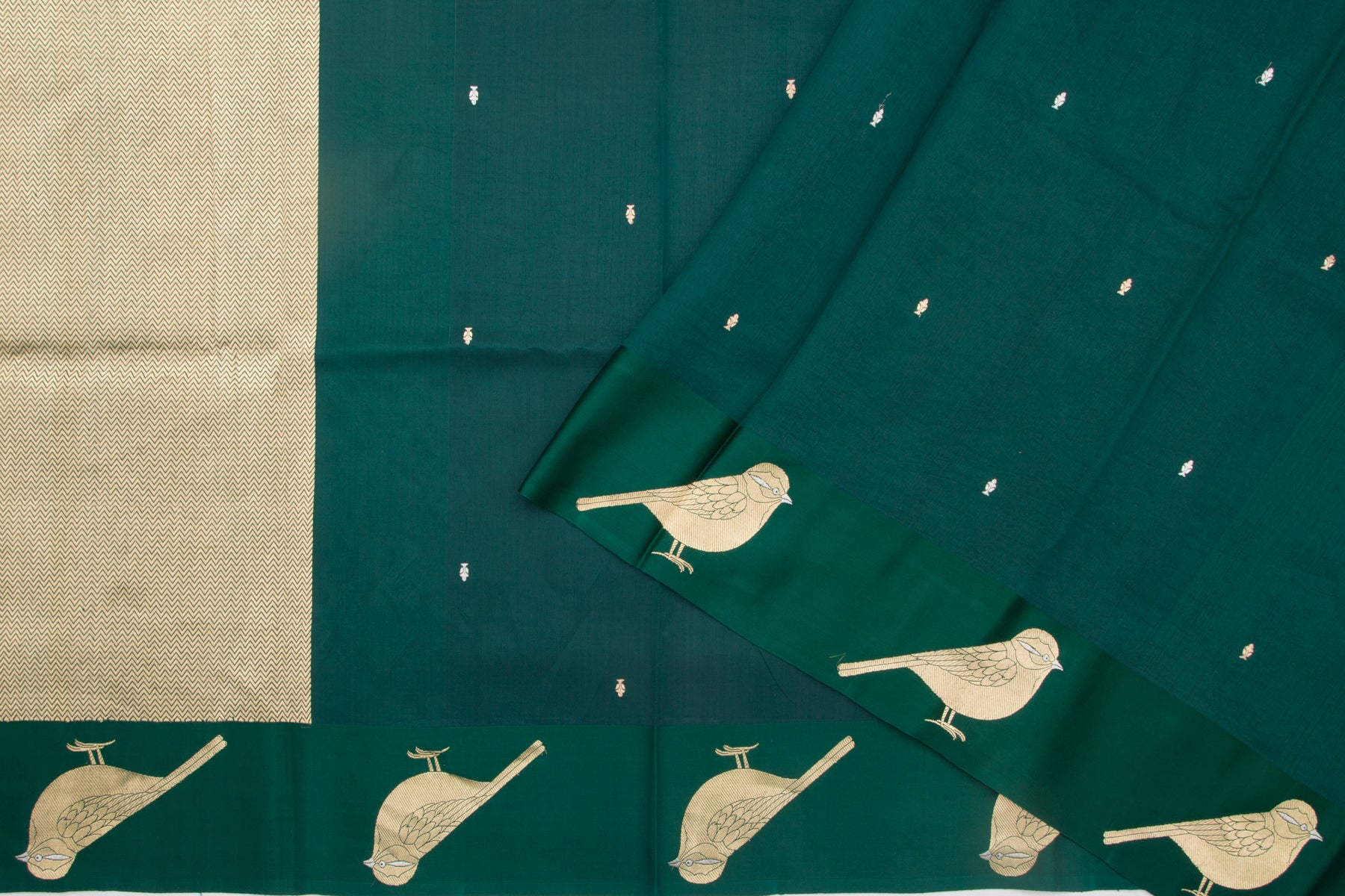 Banarasi Katan Silk Butta Dark Green Saree